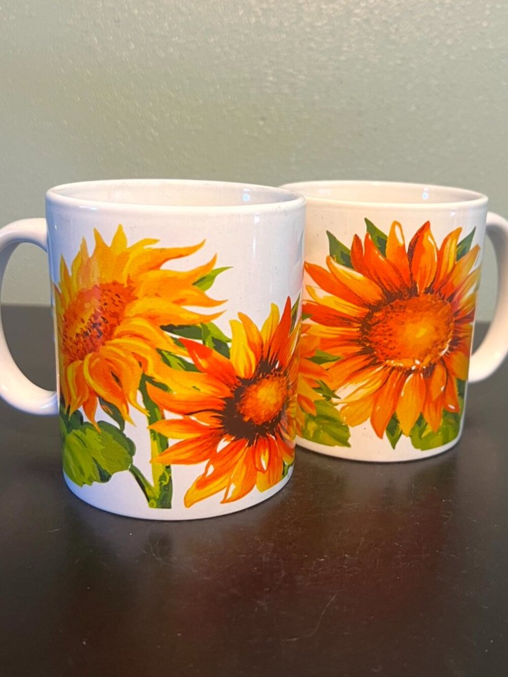 Set of 2 Royal Norfolk Sunflower Stoneware Coffee Mugs Cups 12oz Country Cottage
